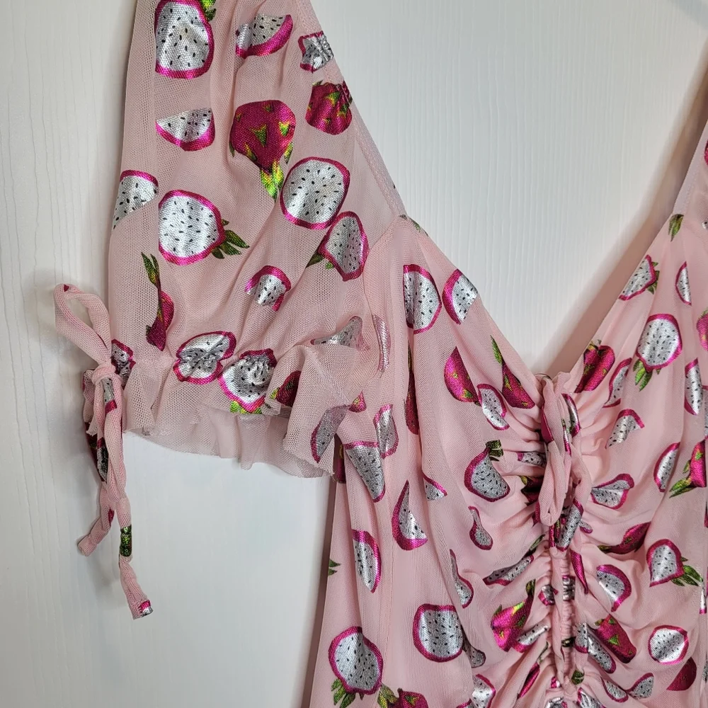 BlackMilk Dragon Fruit Tea Party Mini Dress L Pink Metallic Fairy Kei Kawaii - Picture 5 of 8
